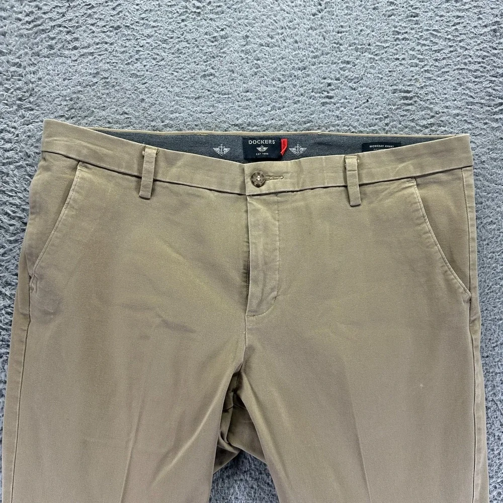 Dockers Smart 360 Flex Pant Mens 38x28 Brown Cotton Khakis Straight Leg Workwear